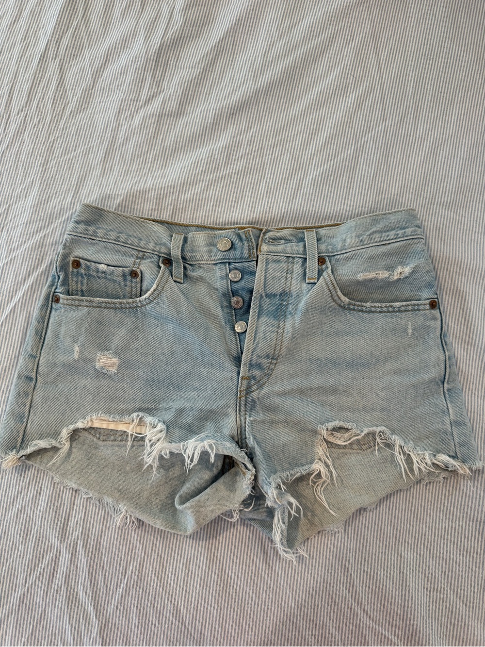 Levi's Light Blue Distressed High-Rise Denim Shorts